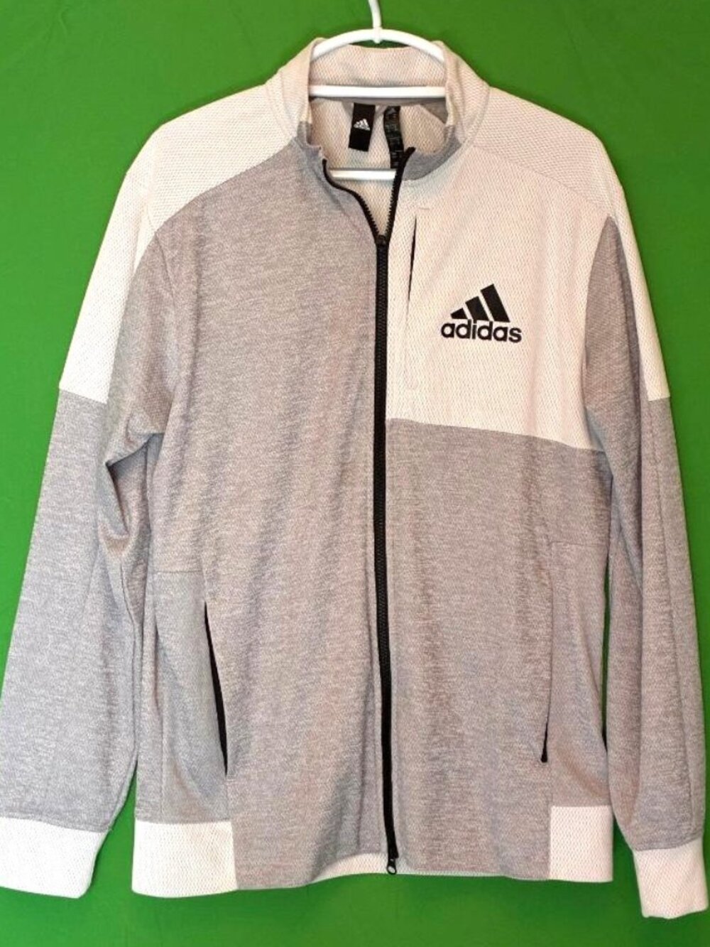 Adidas Gray White Full Zip Up Lightweight Athletic Warm Up Jacket Men’s Size Med